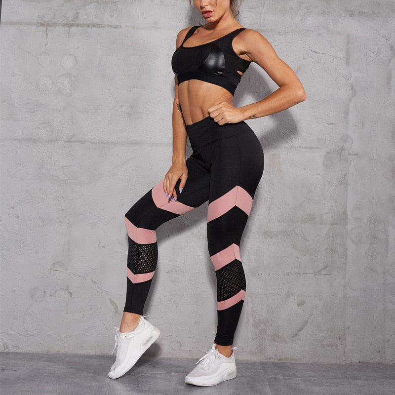 Black Pink Mesh Leggings
