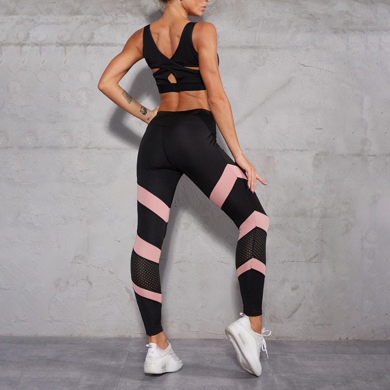 Black Pink Mesh Leggings